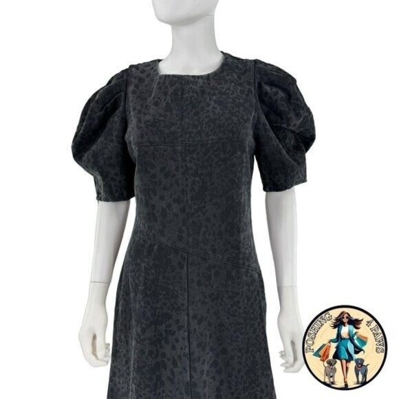 En Saison NEW Charcoal Gray Harlow Denim Animal Print Midi Dress Size XS