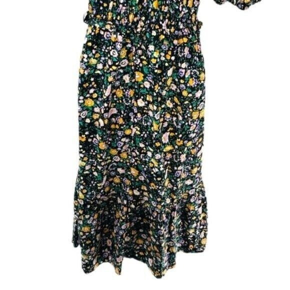 Hyacinth House | NEW Black Multi Floral Smocked Samantha Midi Dress Size M