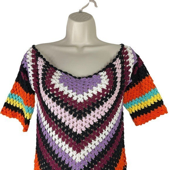 Alix Pinho | NEW Hastanking Open Knit Crochet Mini Dress in Multicolor Size M