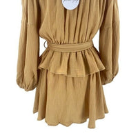 Petal and Pup NEW Callie Off the Shoulder Gauzy Ruffle Mini Dress Yellow Size L