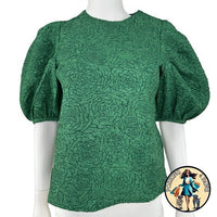 Hyacinth House NEW Green Jacquard Floral Puff Sleeve Noelle Blouse Size XS