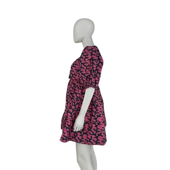 Elsamama NEW Pink Bimpe Abstract Cotton Tiered Relaxed Fit Mini Dress Size M