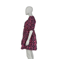 Elsamama NEW Pink Bimpe Abstract Cotton Tiered Relaxed Fit Mini Dress Size M