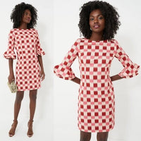 Autumn Adeigbo NEW Rose Lenore Pink Check Half Sleeve Cocktail Mini Dress Size 2