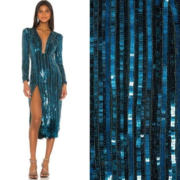 REVE RICHE | NEW Miesha Sequin Midi Dress in Forest Green Size 4