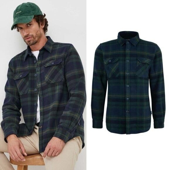 Barbour NEW Mens Snowcap Tailored Button Down Flannel Shirt Blue Green Size L