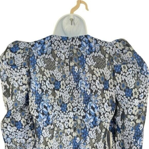 Hyacinth House NEW Blue Jacquard Priscilla Floral Puff Sleeve Blouse Size XXL