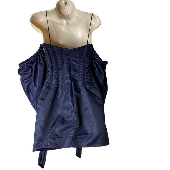LaQuan Smith Off the Shoulder Formal Puff Sleeve Mini Dress in Navy Size S NEW
