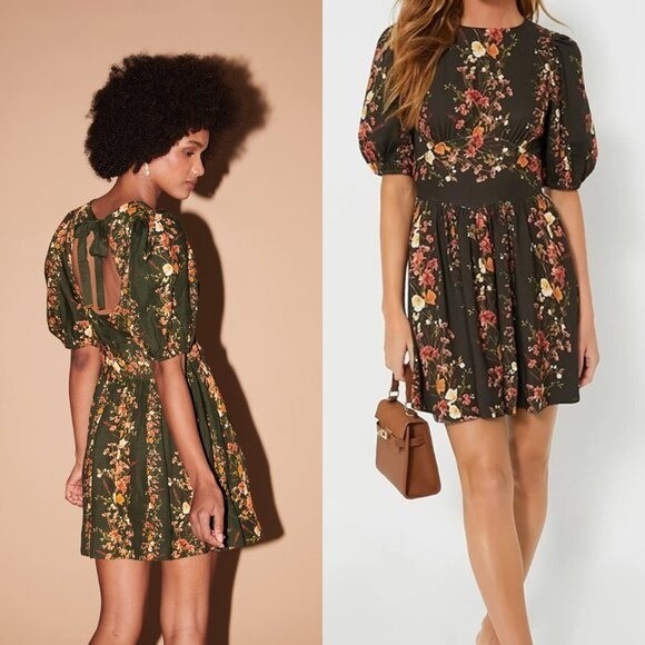 SAYLOR NEW Roseanne Puff Sleeve Floral Bohemian Feminine Classic Mini Dress S