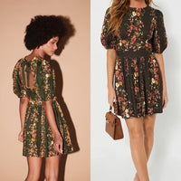 SAYLOR NEW Roseanne Puff Sleeve Floral Bohemian Feminine Classic Mini Dress S