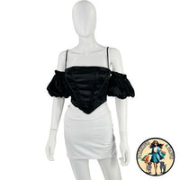 superdown Black Satin Off the Shoulder Phoebe Corset Top in Black Size Small