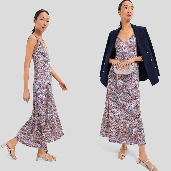 Tuckernuck NEW Natasha Mosaic Tile Navy Red V Neck Maxi Dress Size XS