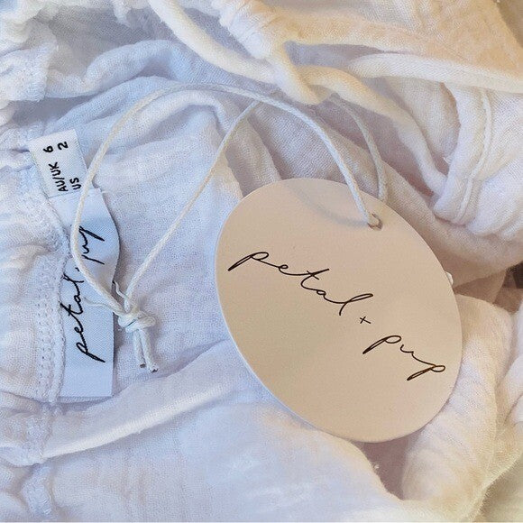 Petal & Pup NEW Hawkins Gauzy Off the Shoulder Mini Dress in White Size 2