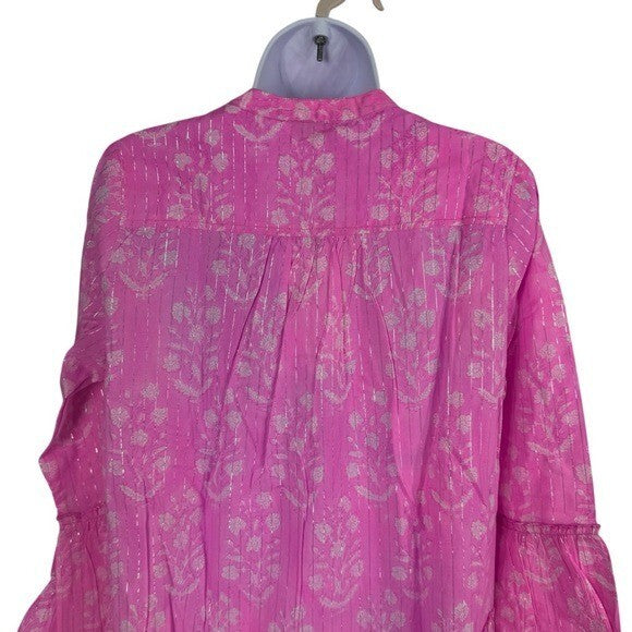 Juliet Dunn NEW Exclusive Orchid Small Flower Lurex Flared Sleeve Dress Size XS