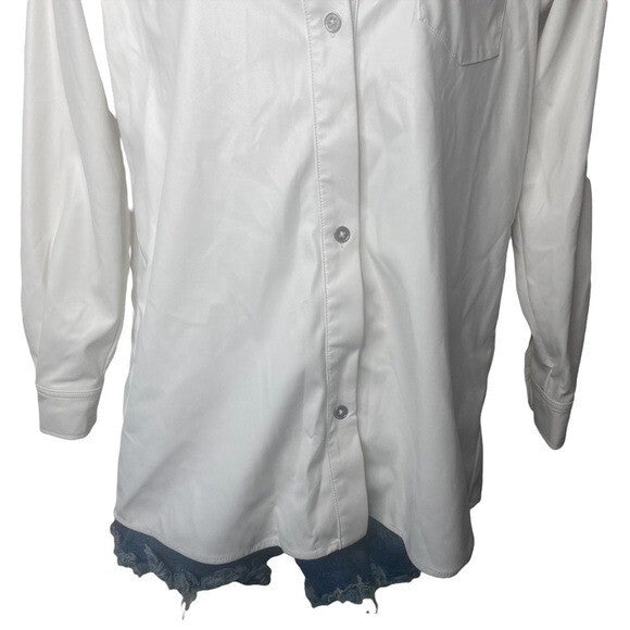 WeWoreWhat | Vegan Leather Boyfriend Shirt in Ivory Size XS