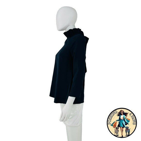 Tuckernuck NEW Navy Faye Preppy Bow Ruffle Collar 3/4 Sleeve Blouse Size XS