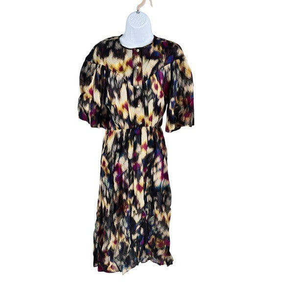 Isabel Marant Etoile NEW Maggy Black Watercolor Button Down Midi Dress Size S
