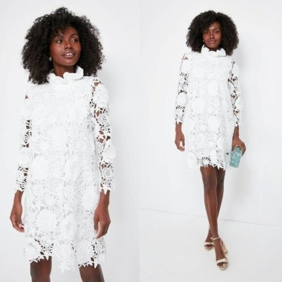 Tuckernuck NEW Blanc Guipure Lace Daphne Preppy Formal Mini Dress Size L