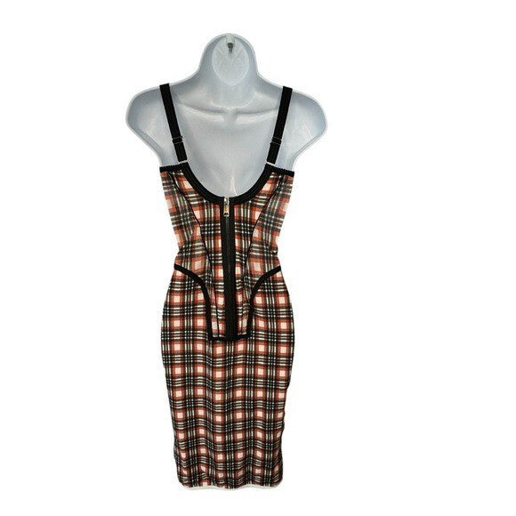 Burberry NEW Corset Red Black Nova Check Plaid Bodycon Midi Dress Size 2