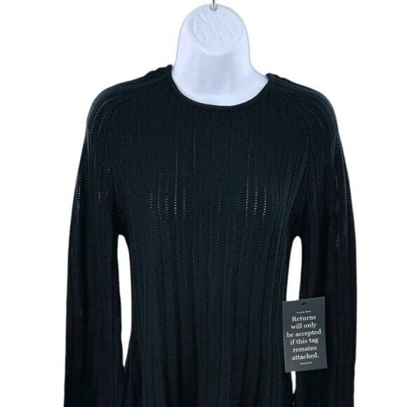 Pomander Place NEW Black Adi Long Belle Sleeve Ribbed Knit Mini Dress Size XS