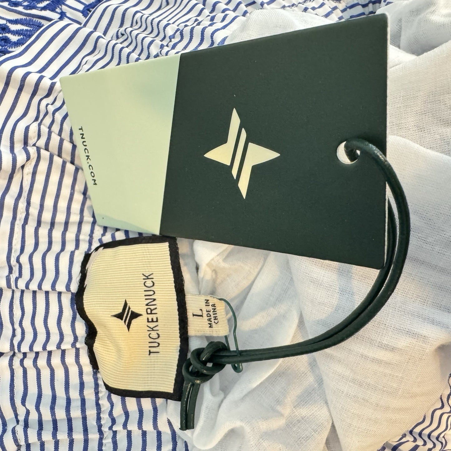 Tuckernuck NEW Blue White Eyelet Stripe Cinza Embroidered Midi Skirt Size L