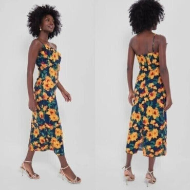 Hyacinth House NEW Navy & Marigold Floral Ruffle Margot Maxi Dress Size XXL