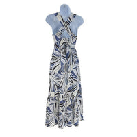 Tuckernuck NEW Blue Palm Linen Alston Cross Back Fit Flare Maxi Dress Size XXS