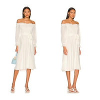 1. STATE NEW Off the Shoulder Smocked Bodice Midi Dress in New Ivory Size XXS