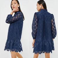 Tuckernuck NEW Navy Organza Lace Formal Palmerston Long Sleeve Mini Dress XS