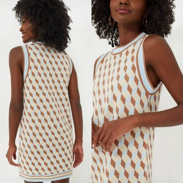 Tuckernuck NEW Tan Ocean Spray Knit Geo Marie Sleeveless Mini Dress Size XXL