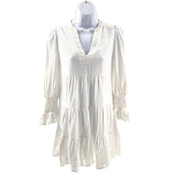 Pomander Place | NEW White Swiss Dot Kenzo Long Sleeve V-Neck Mini Dress Size S