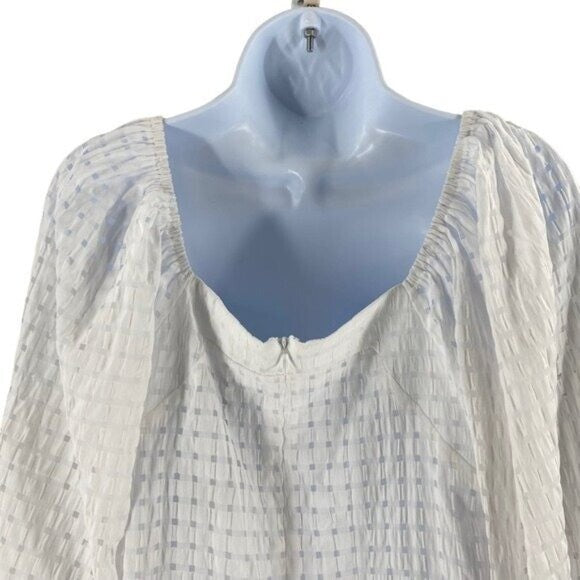 Pomander Place NEW White Textured Bonnie Gingham Puff Sleeve Blouse Size XS