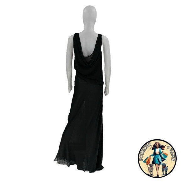 Christopher Esber Silk Formal Sheer Draped Cowl Tank Maxi Dress in Black Size 6