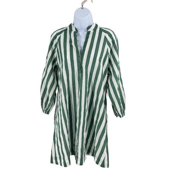 Tuckernuck Pomander Place NEW Green Stripe Linen Maryse Mini Caftan Dress Size M