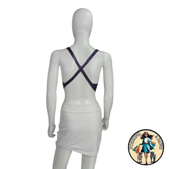 FANNIE SCHIAVONI Hailey Mesh Metallic Festival Draped Crop Top in Purple Size S