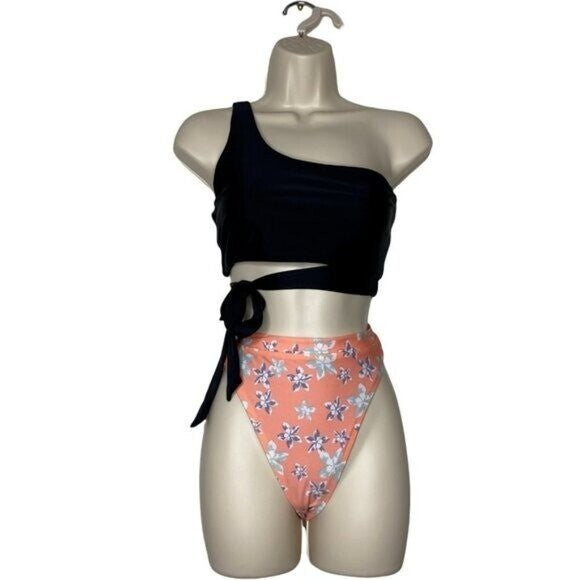 Becca French Cut Hi Leg Floral High Waist Bikini Swim Bottoms NEW Size L