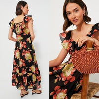The Great NEW Cabbage Rose Print The Geranium Dress Black Floral Maxi Dress S