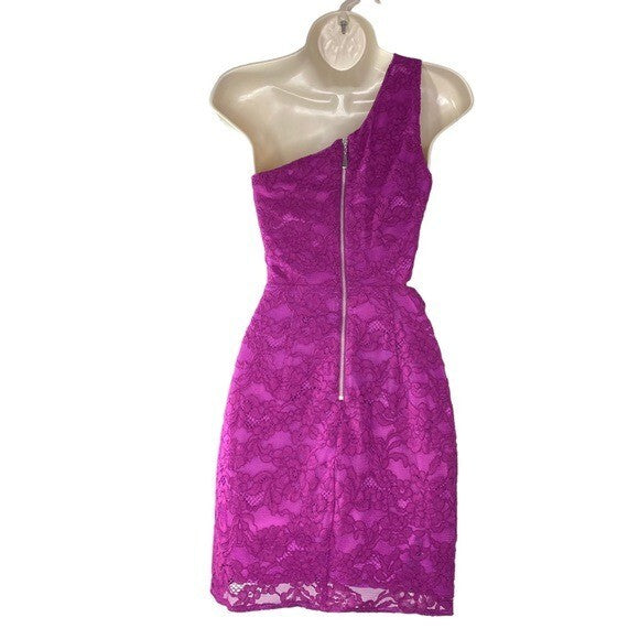 NBD x Naven NEW Elina Lace Cut Out One Shoulder Mini Dress in Magenta Size XS