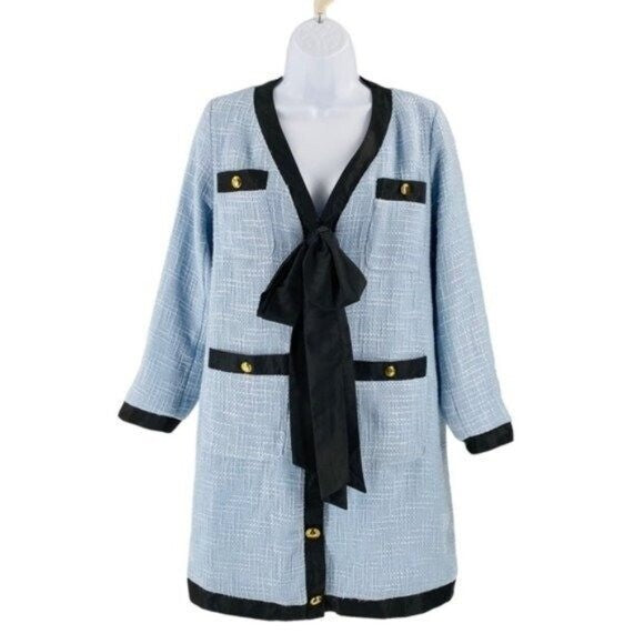 Pomander Place | NEW Coco Tweed Retro Bow Mini Dress in Light Blue Size XL