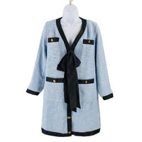 Pomander Place | NEW Coco Tweed Retro Bow Mini Dress in Light Blue Size XL