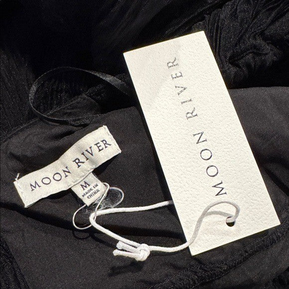 Moon River NEW Black Tulle Long Sleeve Sweetheart Party Mini Dress Size M