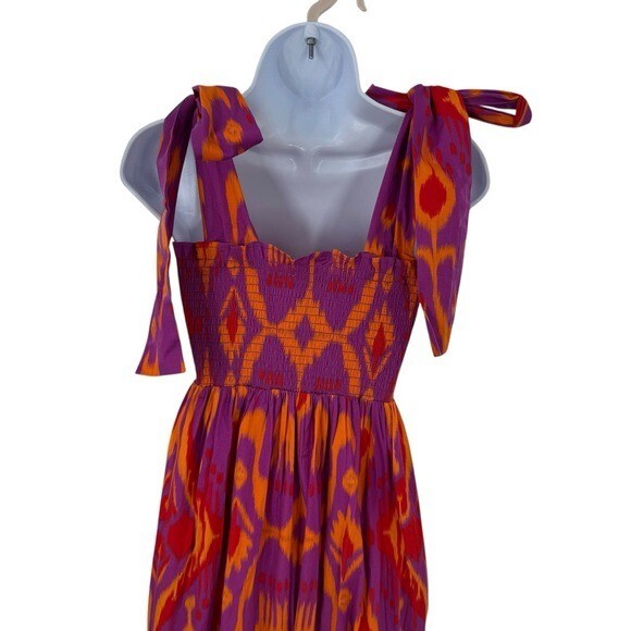 Sheridan French NEW Kelly Maxi Bow Dress in Sunset Ikat Purple Orange Size XS