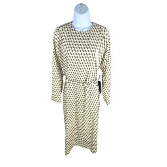 Tuckernuck NEW Tan Ocean Spray Geo Bex Long Sleeve Belted Midi Dress Size XS