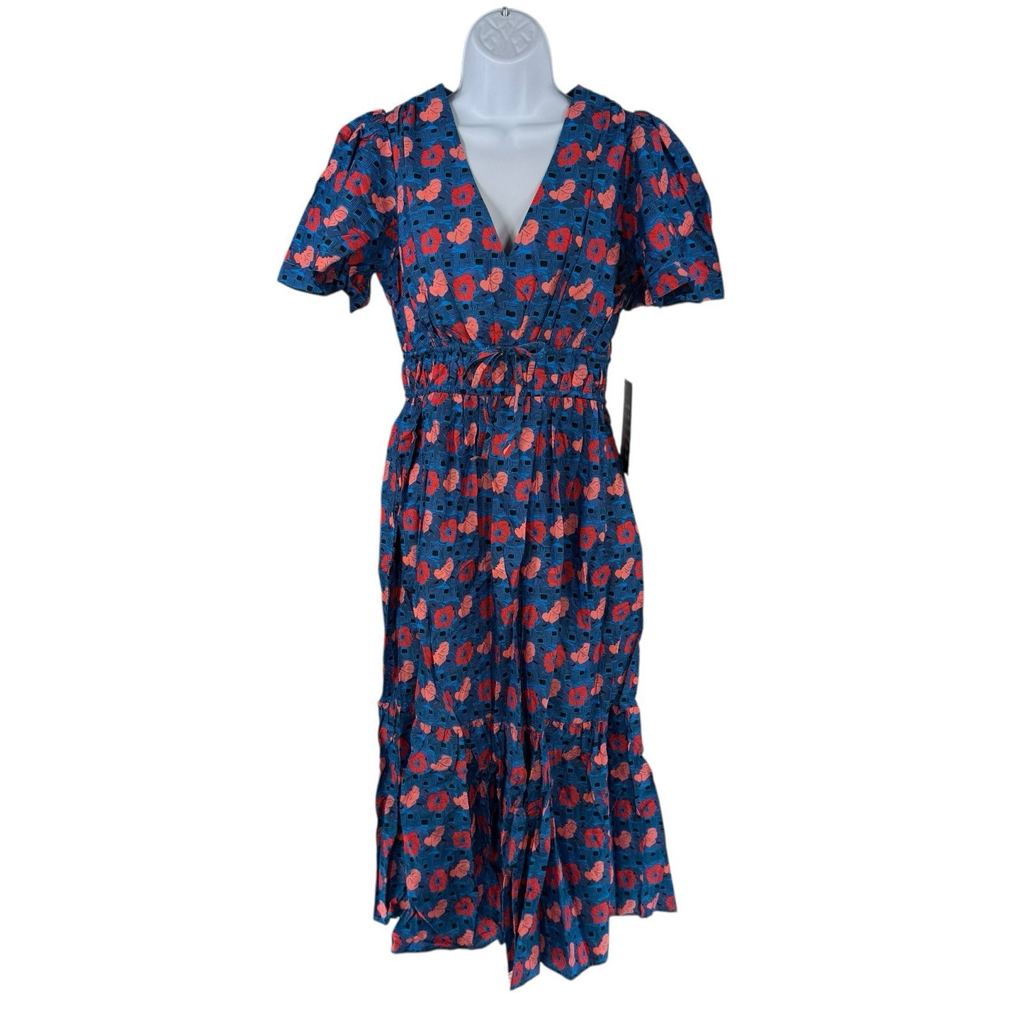 Tuckernuck NEW Retro Floral Mitchell Blue Red Empire Waist Maxi Dress Size XS