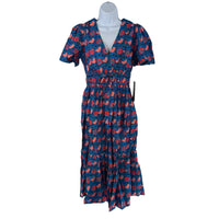 Tuckernuck NEW Retro Floral Mitchell Blue Red Empire Waist Maxi Dress Size XS