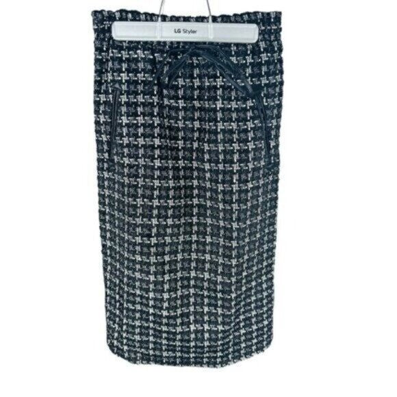 Tuckernuck NEW Black Plaid Onyx Cece Tweed Retro High Rise Midi Skirt Size L