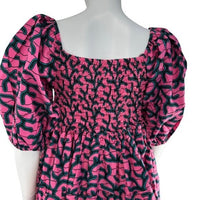 Elsamama NEW Pink Bimpe Abstract Cotton Tiered Relaxed Fit Mini Dress Size M