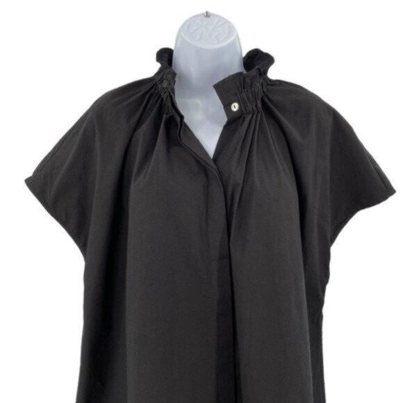 Pomander Place | NEW Black Rae Short Cap Sleeve Ruffle Collar Blouse Size S