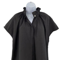 Pomander Place | NEW Black Rae Short Cap Sleeve Ruffle Collar Blouse Size S