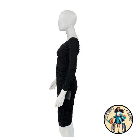 Norma Kamali Off Shoulder Slinky Jersey Stretch Bodycon Dress in Black Size S